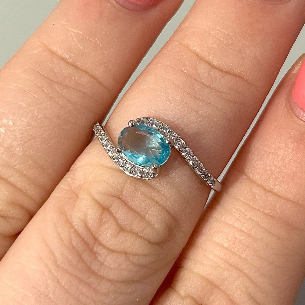S925 Sterling Silver Aqua Blue Ocean Blue Ring Size 7
